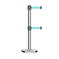 Retractable Dual Belt Barrier Stanchion, Cast Iron Base, Polished Stainless Steel Post, 11 ft Belt - Montour Line MI630D