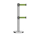 Retractable Dual Belt Barrier Stanchion, Cast Iron Base, Polished Stainless Steel Post, 11 ft Belt - Montour Line MI630D