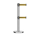 Retractable Dual Belt Barrier Stanchion, Cast Iron Base, Polished Stainless Steel Post, 11 ft Belt - Montour Line MI630D