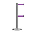 Retractable Dual Belt Barrier Stanchion, Cast Iron Base, Polished Stainless Steel Post, 11 ft Belt - Montour Line MI630D
