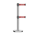 Retractable Dual Belt Barrier Stanchion, Cast Iron Base, Polished Stainless Steel Post, 11 ft Belt - Montour Line MI630D