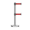 Retractable Dual Belt Barrier Stanchion, Cast Iron Base, Polished Stainless Steel Post, 11 ft Belt - Montour Line MI630D