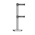 Retractable Dual Belt Barrier Stanchion, Cast Iron Base, Polished Stainless Steel Post, 11 ft Belt - Montour Line MI630D