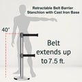 Retractable Dual Belt Barrier Stanchion, Cast Iron Base, Polished Stainless Steel Post, 7.5 ft Belt - Montour Line MI630D