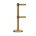Retractable Dual Belt Barrier Stanchion, Cast Iron Base, Satin Brass Post, 11 ft Belt - Montour Line MI630D