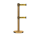 Retractable Dual Belt Barrier Stanchion, Cast Iron Base, Satin Brass Post, 11 ft Belt - Montour Line MI630D