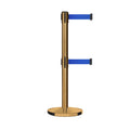 Retractable Dual Belt Barrier Stanchion, Cast Iron Base, Satin Brass Post, 11 ft Belt - Montour Line MI630D