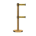 Retractable Dual Belt Barrier Stanchion, Cast Iron Base, Satin Brass Post, 11 ft Belt - Montour Line MI630D