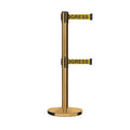 Retractable Dual Belt Barrier Stanchion, Cast Iron Base, Satin Brass Post, 11 ft Belt - Montour Line MI630D