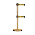 Retractable Dual Belt Barrier Stanchion, Cast Iron Base, Satin Brass Post, 11 ft Belt - Montour Line MI630D