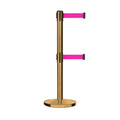 Retractable Dual Belt Barrier Stanchion, Cast Iron Base, Satin Brass Post, 11 ft Belt - Montour Line MI630D