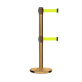 Retractable Dual Belt Barrier Stanchion, Cast Iron Base, Satin Brass Post, 11 ft Belt - Montour Line MI630D