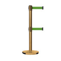 Retractable Dual Belt Barrier Stanchion, Cast Iron Base, Satin Brass Post, 11 ft Belt - Montour Line MI630D