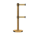 Retractable Dual Belt Barrier Stanchion, Cast Iron Base, Satin Brass Post, 11 ft Belt - Montour Line MI630D
