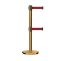 Retractable Dual Belt Barrier Stanchion, Cast Iron Base, Satin Brass Post, 11 ft Belt - Montour Line MI630D