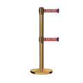 Retractable Dual Belt Barrier Stanchion, Cast Iron Base, Satin Brass Post, 11 ft Belt - Montour Line MI630D