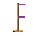 Retractable Dual Belt Barrier Stanchion, Cast Iron Base, Satin Brass Post, 11 ft Belt - Montour Line MI630D