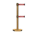 Retractable Dual Belt Barrier Stanchion, Cast Iron Base, Satin Brass Post, 11 ft Belt - Montour Line MI630D