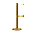 Retractable Dual Belt Barrier Stanchion, Cast Iron Base, Satin Brass Post, 11 ft Belt - Montour Line MI630D