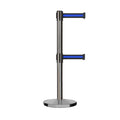 Retractable Dual Belt Barrier Stanchion, Cast Iron Base, Satin Stainless Steel Post, 7.5 ft Belt - Montour Line MI630D