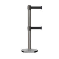 Retractable Dual Belt Barrier Stanchion, Cast Iron Base, Satin Stainless Steel Post, 7.5 ft Belt - Montour Line MI630D