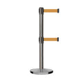 Retractable Dual Belt Barrier Stanchion, Cast Iron Base, Satin Stainless Steel Post, 11 ft Belt - Montour Line MI630D