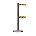 Retractable Dual Belt Barrier Stanchion, Cast Iron Base, Satin Stainless Steel Post, 11 ft Belt - Montour Line MI630D
