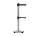 Retractable Dual Belt Barrier Stanchion, Cast Iron Base, Satin Stainless Steel Post, 7.5 ft Belt - Montour Line MI630D