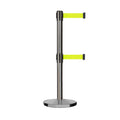 Retractable Dual Belt Barrier Stanchion, Cast Iron Base, Satin Stainless Steel Post, 11 ft Belt - Montour Line MI630D