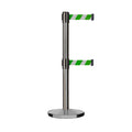 Retractable Dual Belt Barrier Stanchion, Cast Iron Base, Satin Stainless Steel Post, 7.5 ft Belt - Montour Line MI630D