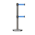 Retractable Dual Belt Barrier Stanchion, Cast Iron Base, Satin Stainless Steel Post, 7.5 ft Belt - Montour Line MI630D