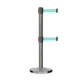 Retractable Dual Belt Barrier Stanchion, Cast Iron Base, Satin Stainless Steel Post, 7.5 ft Belt - Montour Line MI630D