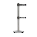 Retractable Dual Belt Barrier Stanchion, Cast Iron Base, Satin Stainless Steel Post, 11 ft Belt - Montour Line MI630D