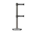 Retractable Dual Belt Barrier Stanchion, Cast Iron Base, Satin Stainless Steel Post, 7.5 ft Belt - Montour Line MI630D