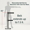 Retractable Dual Belt Barrier Stanchion, Cast Iron Base, Satin Stainless Steel Post, 7.5 ft Belt - Montour Line MI630D
