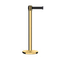 Retractable Belt Barrier Stanchion, Polished Brass Post with Heavy Duty Cast Iron Base, 16 ft Belt – Montour Line MI650
