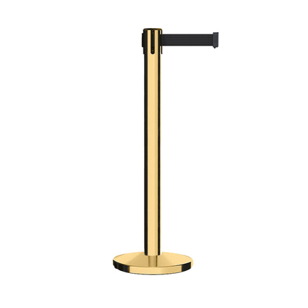Retractable Belt Barrier Stanchion, Polished Brass Post with Heavy Duty Cast Iron Base, 16 ft Belt – Montour Line MI650