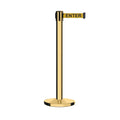 Retractable Belt Barrier Stanchion, Polished Brass Post with Heavy Duty Cast Iron Base, 16 ft Belt – Montour Line MI650