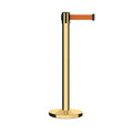Retractable Belt Barrier Stanchion, Polished Brass Post with Heavy Duty Cast Iron Base, 16 ft Belt – Montour Line MI650
