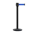 Retractable Belt Barrier Stanchion, Cast Iron Base Base, Black Powder Coated Post, 35 ft Belt - Montour Line MI760