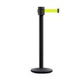 Retractable Belt Barrier Stanchion, Cast Iron Base Base, Black Powder Coated Post, 35 ft Belt - Montour Line MI760