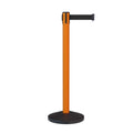 Retractable Belt Barrier Stanchion, Sloped Base, Orange Post, 11 ft Belt - Montour Line MS630