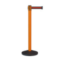 Retractable Belt Barrier Stanchion, Sloped Base, Orange Post, 11 ft Belt - Montour Line MS630