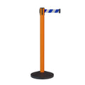 Retractable Belt Barrier Stanchion, Sloped Base, Orange Post, 11 ft Belt - Montour Line MS630