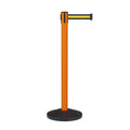 Retractable Belt Barrier Stanchion, Sloped Base, Orange Post, 11 ft Belt - Montour Line MS630