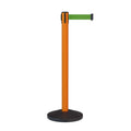 Retractable Belt Barrier Stanchion, Sloped Base, Orange Post, 11 ft Belt - Montour Line MS630