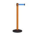 Retractable Belt Barrier Stanchion, Sloped Base, Orange Post, 11 ft Belt - Montour Line MS630