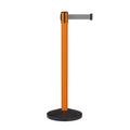 Retractable Belt Barrier Stanchion, Sloped Base, Orange Post, 11 ft Belt - Montour Line MS630