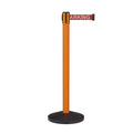 Retractable Belt Barrier Stanchion, Sloped Base, Orange Post, 11 ft Belt - Montour Line MS630
