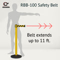 CCW Series RBB-100 Retractable Belt Barrier Stanchion, Sloped Base, Yellow Post - 11 ft. Belt